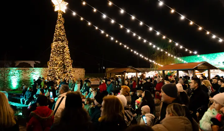 Fotka - Vianočný stromček pred župným úradom rozsvietia betlehemci z troch krajín 